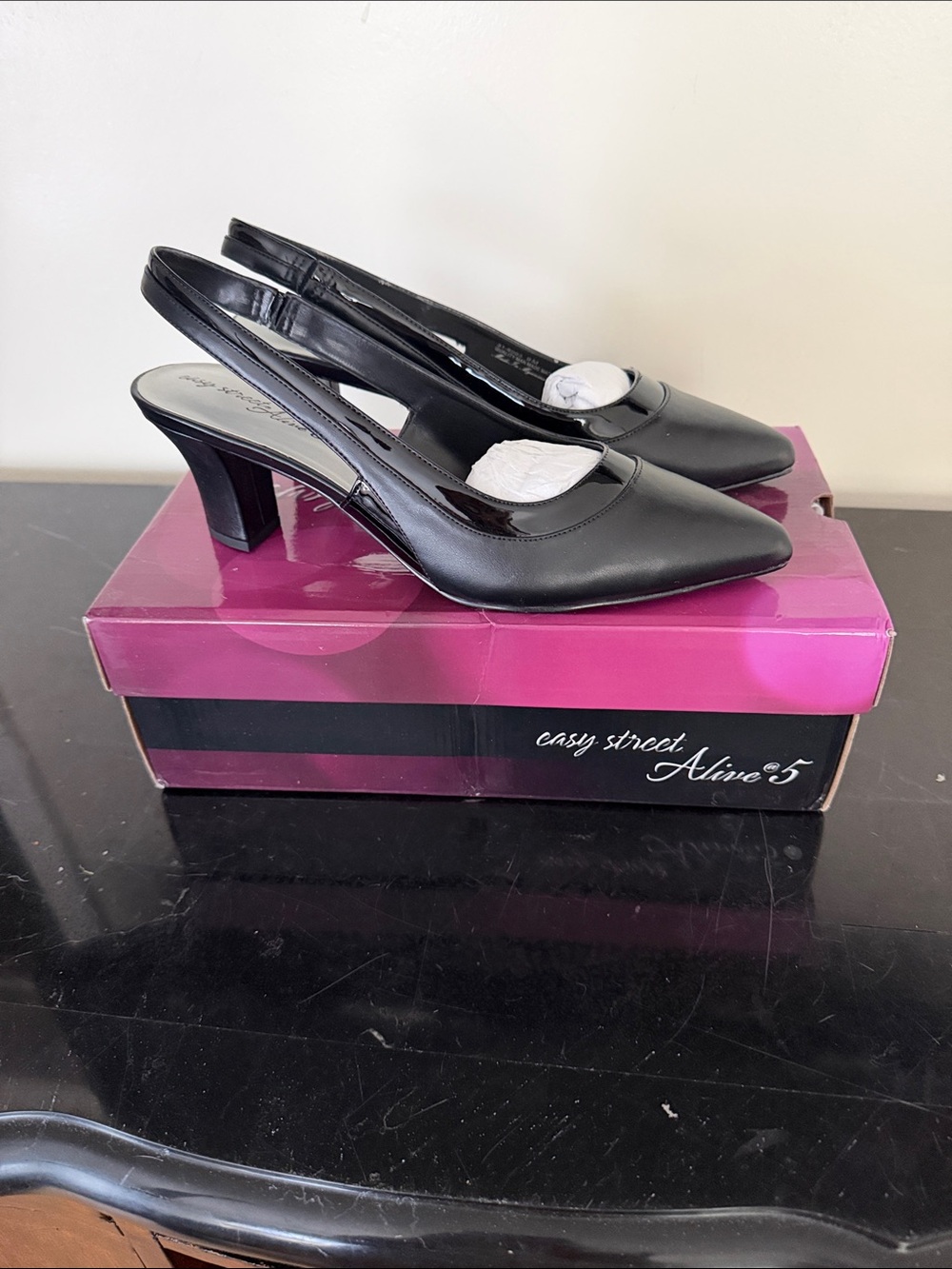 easy street Black Slingback Pointed Toe Mid-Heel Pumps